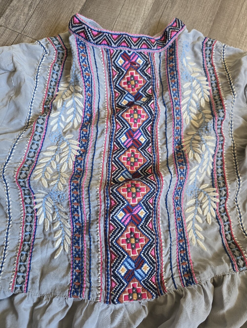 JOHNNY WAS Ellie Silk Dress Embroidered Spell Boho Chic Festivalcore Grey - Picture 14 of 14